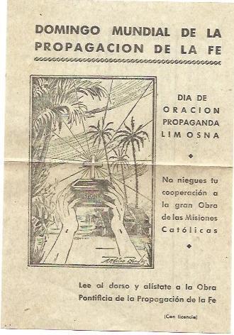 VARIOS 7069: Boletin inscripcion de Domingo de Propagacion de la Fe