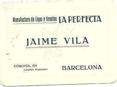 VARIOS 7068: Tarjeta de visita de Manufactura Jaime Vila de Barcelona