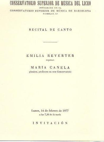 VARIOS 7084: Programa del Conservatorio del Liceu de Recital de Canto