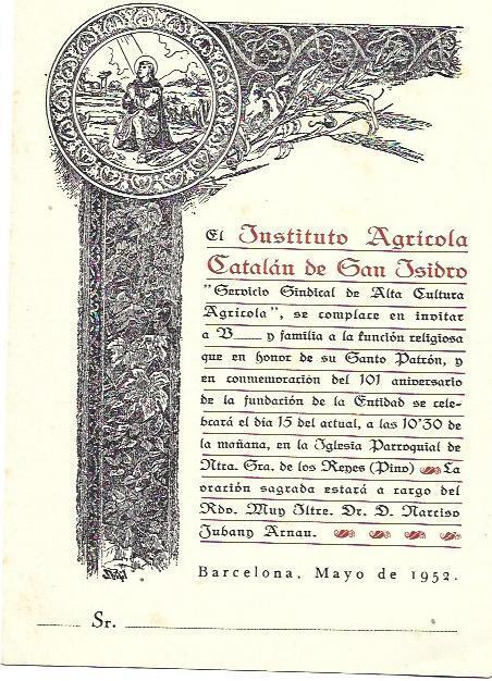 VARIOS 7102: Invitacion del Instituto Agricola Catalan de San Isidro
