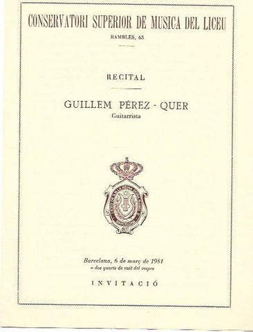 VARIOS 7101: Invitacion Conservatori del Lice Guillem Perez-Quer
