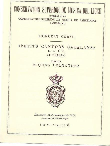 VARIOS 7097: Invitacion Conservatori del Liceu Petits Cantors Catalans