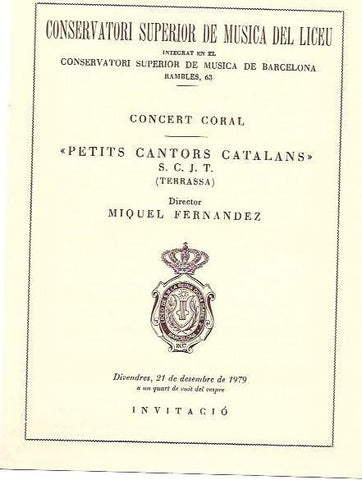 VARIOS 7097: Invitacion Conservatori del Liceu Petits Cantors Catalans