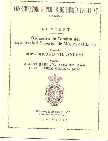 VARIOS 7100: Invitacion Conservatori del Liceu Concierto Orquestra Cambra del Conservatori