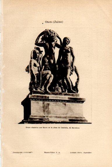 LAMINA V50763: Grupo alegorico en Plaza Cataluña de Barcelona por J. Otero