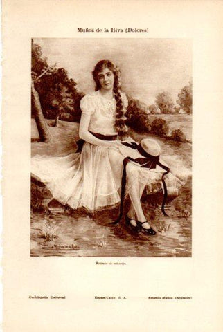 LAMINA V50722: Retrato de señorita por Dolores Muñoz de la Riva
