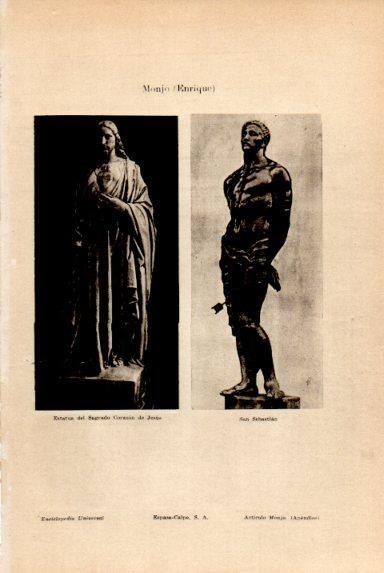 LAMINA V50704: Sagrado Corazon de Jesus y San Sebastian estatuas por Enrique Monjo
