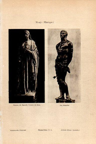 LAMINA V50704: Sagrado Corazon de Jesus y San Sebastian estatuas por Enrique Monjo