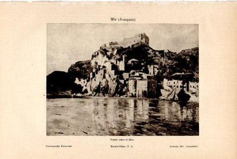 LAMINA V50697: Pueblo sobre el Ebro por Joaquin Mir