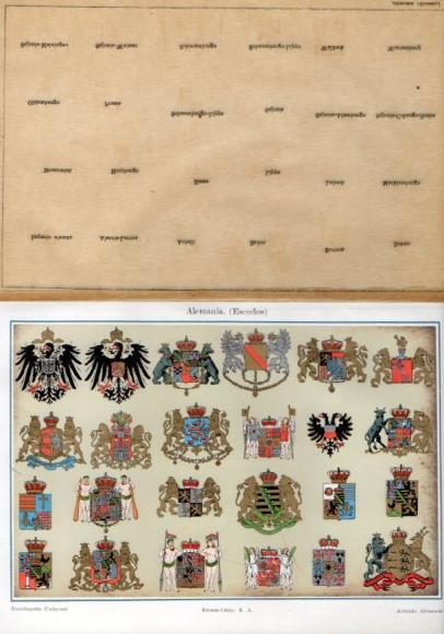 LAMINA V50878: Escudos de Alemania, con hoja adicional explicativa de las ciudades