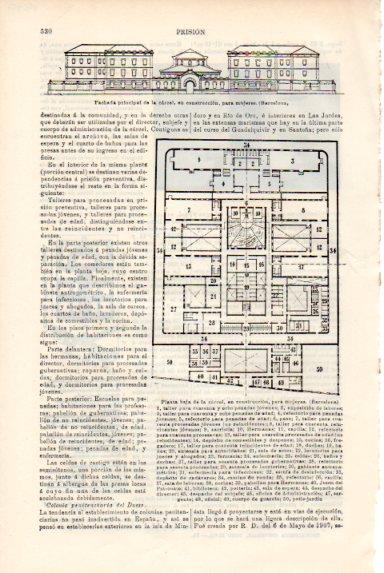 LAMINA V50834: Fachada y planta carcel para mujeres en Barcelona