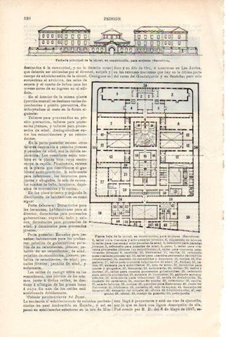 LAMINA V50834: Fachada y planta carcel para mujeres en Barcelona