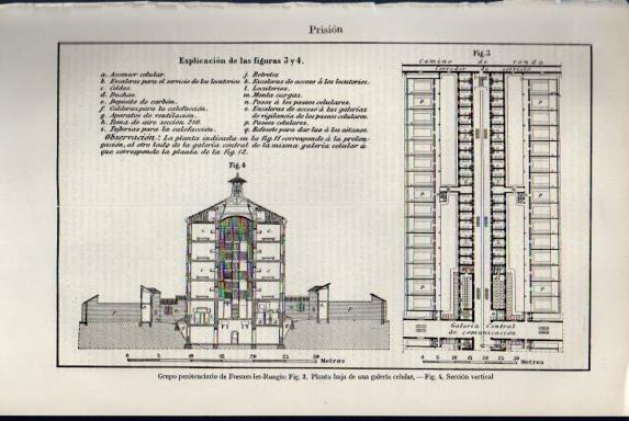 LAMINA V50826: Grupo penitenciario de Fresnes-les-Rungis, planta baja y seccion vertical