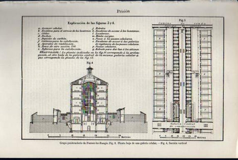 LAMINA V50826: Grupo penitenciario de Fresnes-les-Rungis, planta baja y seccion vertical