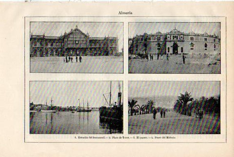 LAMINA V50634: Estacion ferrocarril, plaza de toros, puerto y Paseo en Almeria