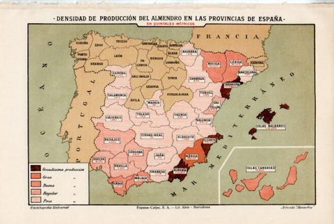 LAMINA V50631: Mapa de España produccion del almendro