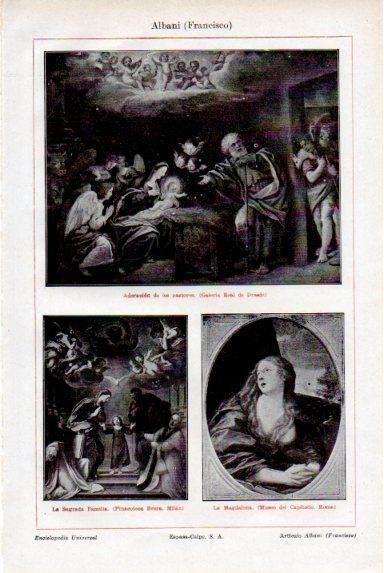 LAMINA V50594: Adoracion de los pastores, La Magdalena y La Sagrada Familia, por Albani