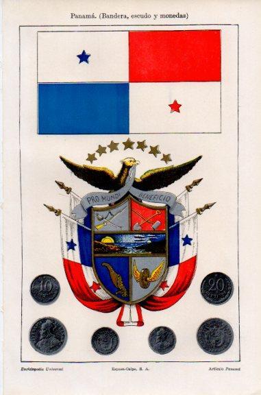 LAMINA V51161: Bandera, escudo y monedas de Panama