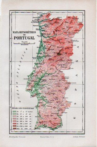 LAMINA V50965: Mapa hipsometrico de Portugal