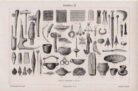 LAMINA V51062: Palafitos herramientas, vasijas, platos