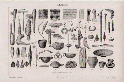LAMINA V51062: Palafitos herramientas, vasijas, platos