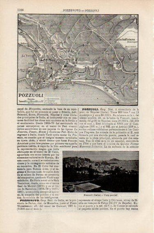 LAMINA V51013: Vista y plano de Pozzuoli en Italia
