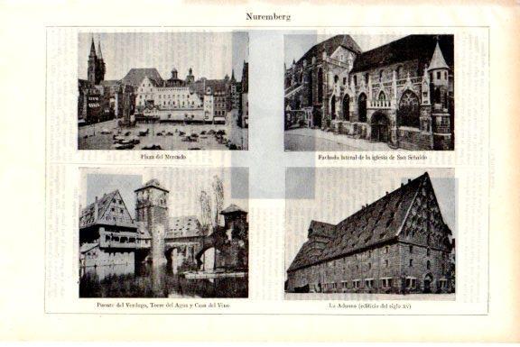 LAMINA V51699: Plaza del Mercado, Puente del Verdugo, Iglesia y Aduana de Nuremberg