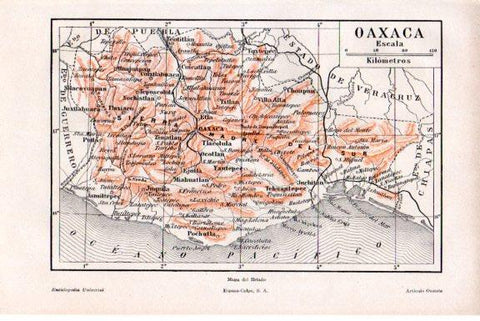 LAMINA V51711: Mapa de Oaxaca, Mejico