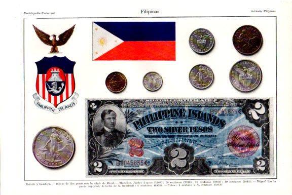 LAMINA V51636: Bandera, escudo y monedas de Filipinas