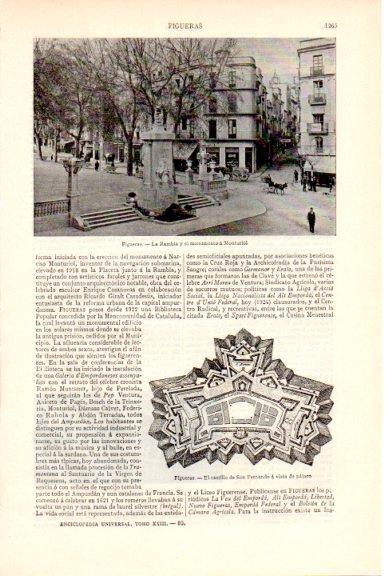 LAMINA V51627: Rambla, planta del castillo y monumento a Monturiol en Figueres