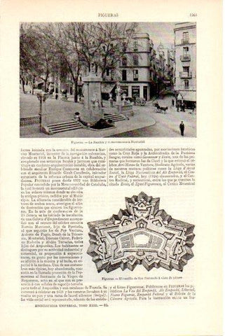 LAMINA V51627: Rambla, planta del castillo y monumento a Monturiol en Figueres