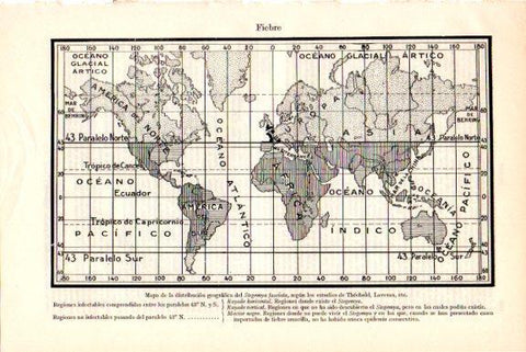 LAMINA V51623: Mapa mundial de la Stegomya fasciata