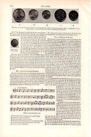 LAMINA V51665: Monedas e himno nacional de Finlandia