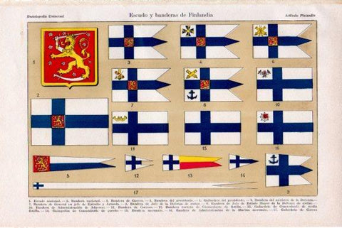 LAMINA V51664: Escudo y banderas de Finlandia
