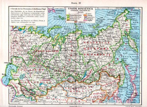 LAMINA V51847: Mapa de la Union Sovietica parte asiatica