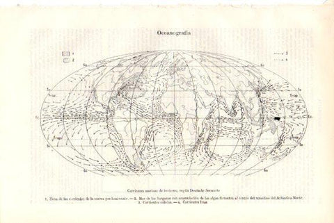 LAMINA V51775: Mapa del mundo. Corrientes marinas de invierno