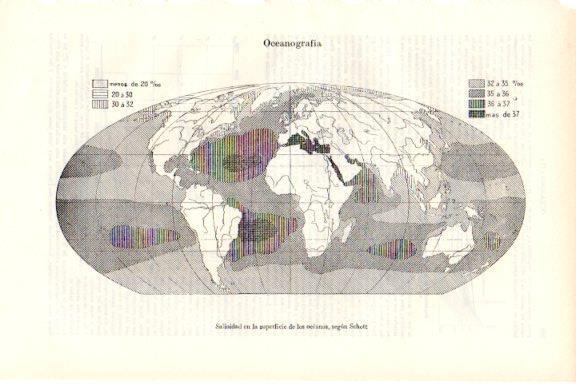 LAMINA V51774: Mapa del mundo. Salinidad de los oceanos