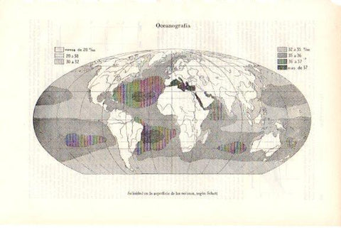 LAMINA V51774: Mapa del mundo. Salinidad de los oceanos