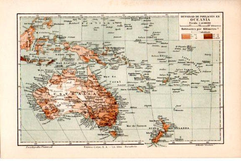 LAMINA V51756: Mapa de la densidad de poblacion en Oceania