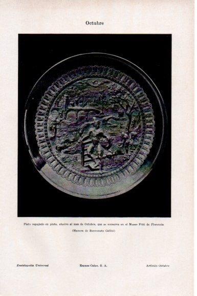 LAMINA V51777: Plato representando al mes de octubre de la Galeria Pitti