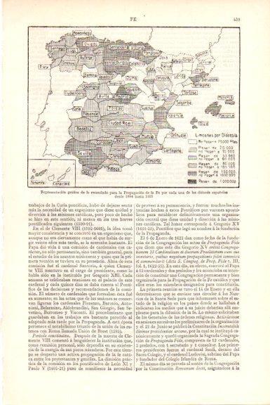 LAMINA V51586: Mapa de España recaudacion Propagacion de la Fe por las diocesis 1884 - 1923