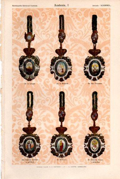 LAMINA V51536: Medallas de las Academias de España