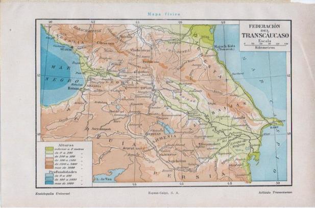 LAMINA ESPASA PV50770: Mapa fisico Federacion del Transcaucaso