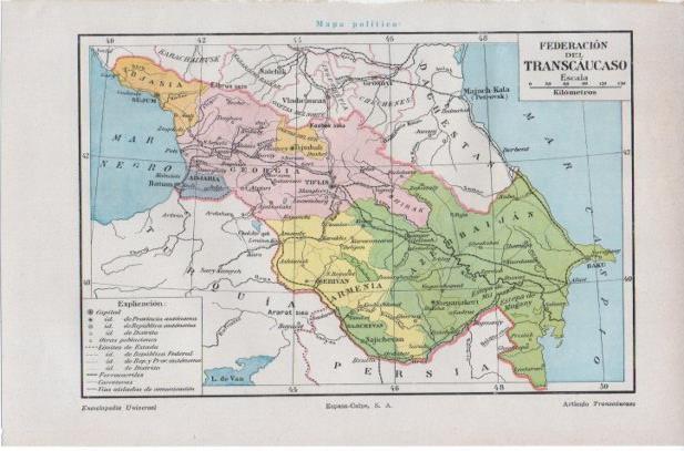 LAMINA ESPASA PV50769: Mapa politico Federacion del Transcaucaso