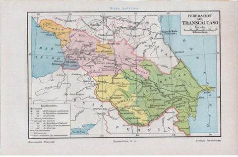 LAMINA ESPASA PV50769: Mapa politico Federacion del Transcaucaso