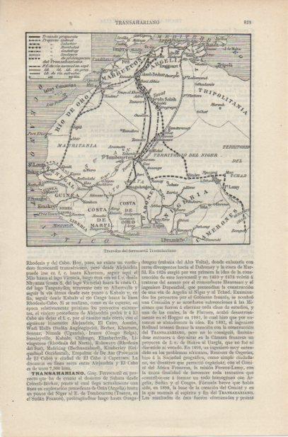 LAMINA ESPASA PV50768: Mapa trazados del ferrocarril Transahariano