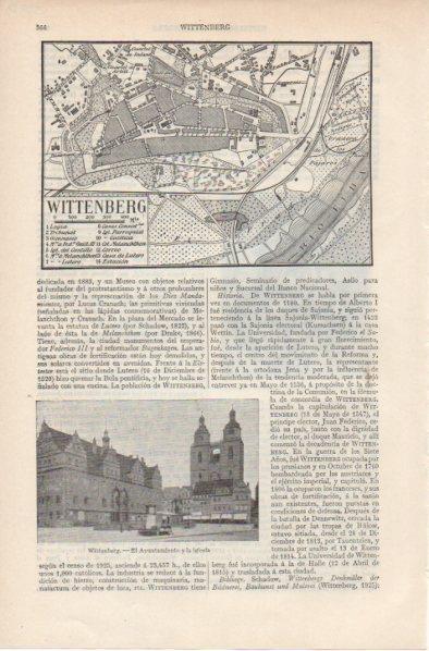 LAMINA ESPASA PV50923: Ayuntamiento y plano de Wittenbert, Alemania