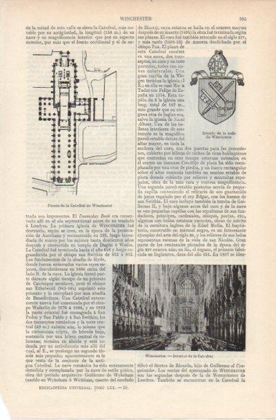 LAMINA ESPASA PV50913: Interior y planta catedral de Winchester