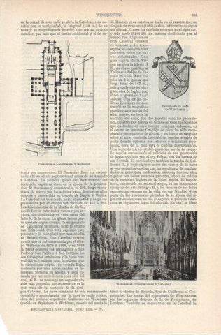 LAMINA ESPASA PV50913: Interior y planta catedral de Winchester
