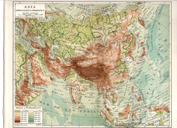 LAMINA ESPASA PV50957: Entrada mapa de Asia hidrografia y orografia